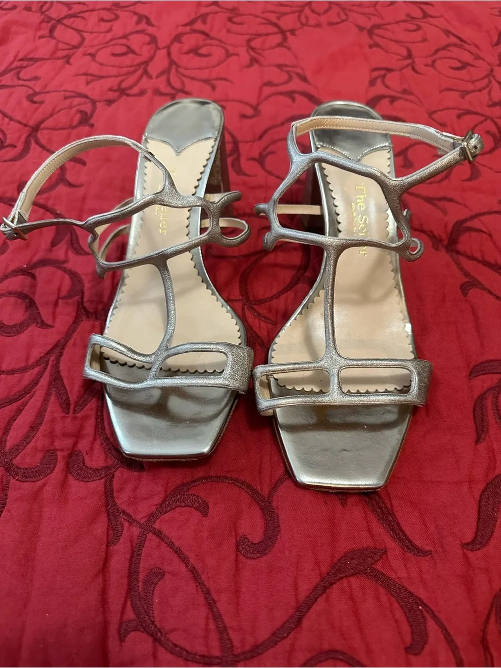 Strappy Metallic Block Heel Sandals - Silver